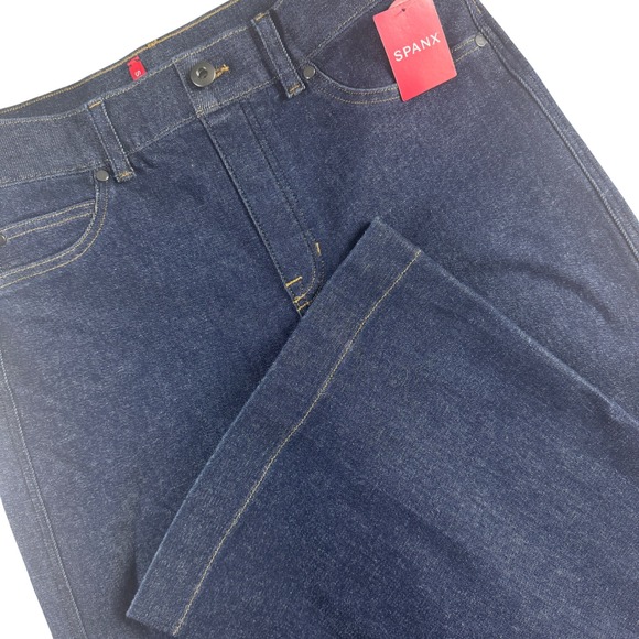SPANX Denim - Spanx Wide Leg Denim Women Large Raw Indigo High Rise Shaping‎ Jeans 20547R NEW